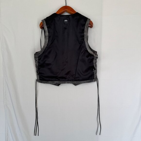 ZARA Vintage Effect Distressed Gray Pebbled Genuine 100% Leather Vest Size Large - Picture 14 of 17